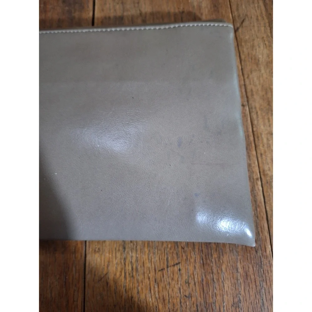 Vintage Taupe Faux Leather Envelope Clutch Bag Art Deco Gold Hardware Mirror